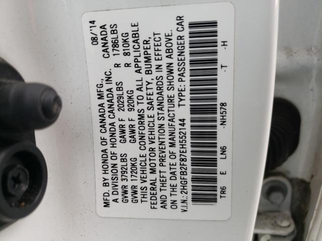 Photo 10 from auction – 2014 HONDA CIVIC EX with VIN 2HGFB2F87EH552144