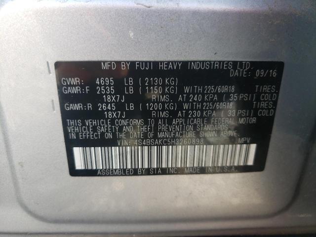 Photo 10 from auction – 2017 SUBARU OUTBACK 2. with VIN 4S4BSAKC5H3260898