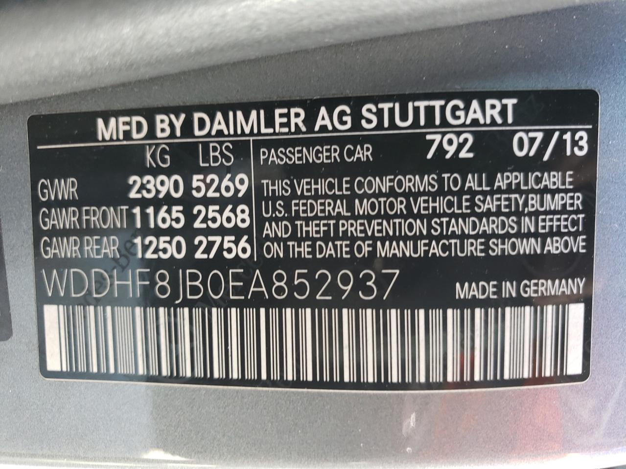 Photo 10 from auction – 2014 MERCEDES-BENZ E 350 4MAT with VIN WDDHF8JB0EA852937