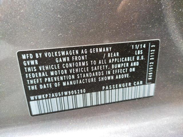 Photo 10 from auction – 2015 VOLKSWAGEN E-GOLF LIM with VIN WVWKP7AU5FW905290