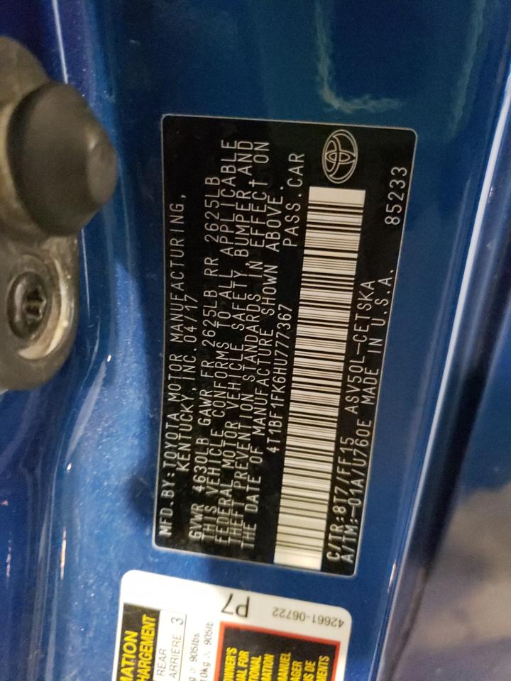 Photo 10 from auction – 2017 TOYOTA CAMRY LE/S with VIN 4T1BF1FK6HU777367