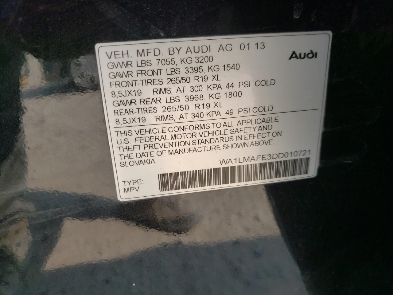 Photo 10 from auction – 2013 AUDI Q7 PREMIUM with VIN WA1LMAFE3DD010721