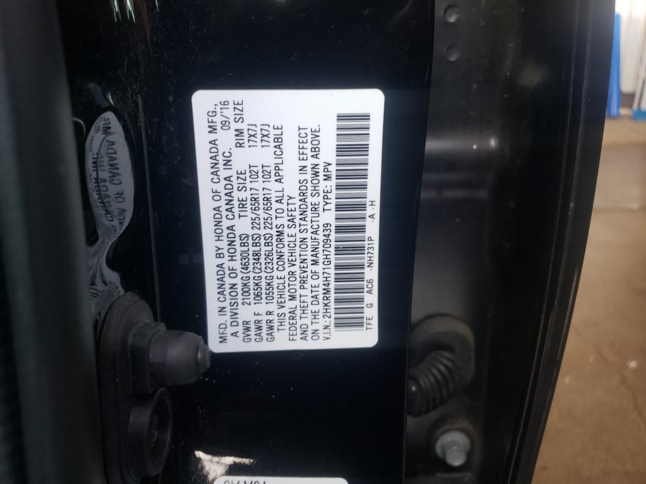 Photo 10 from auction – 2016 HONDA CR-V EXL with VIN 2HKRM4H71GH709439