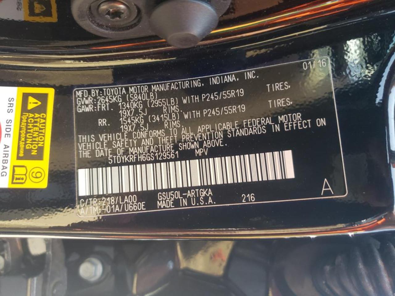Photo 10 from auction – 2016 TOYOTA HIGHLANDER with VIN 5TDYKRFH6GS129561