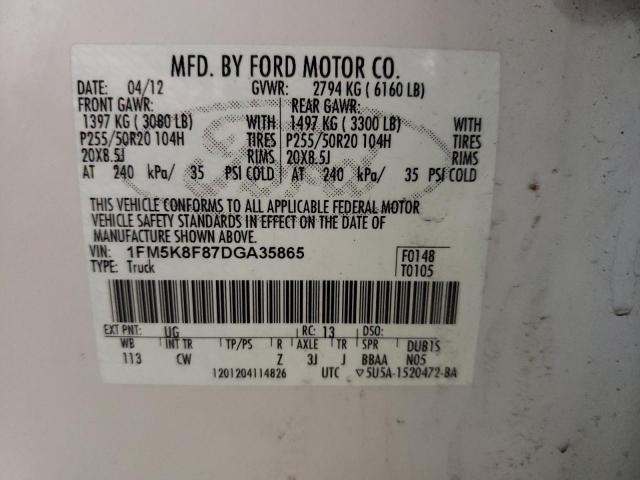 Photo 10 from auction – 2013 FORD EXPLORER L with VIN 1FM5K8F87DGA35865