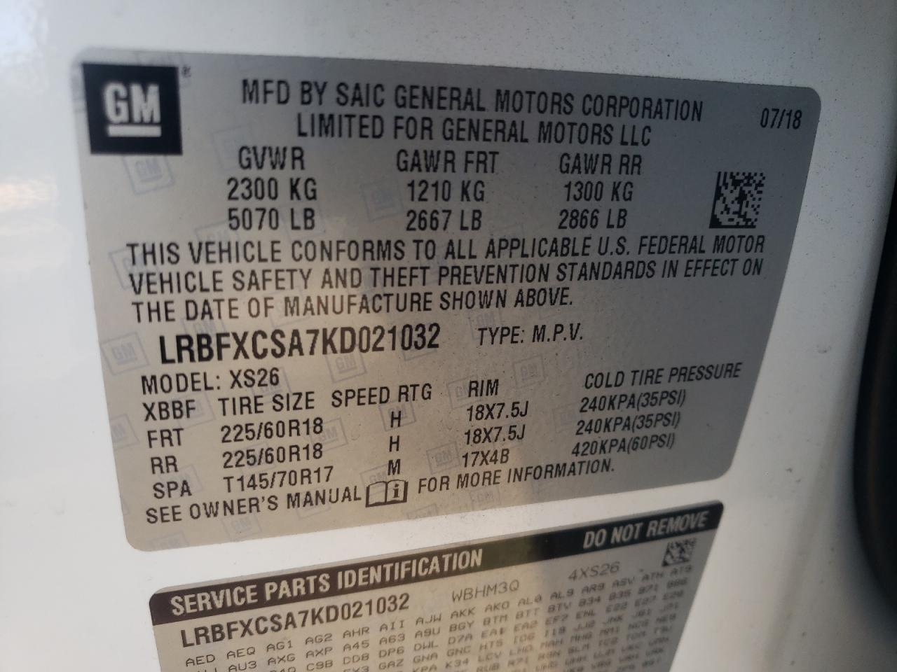 Photo 10 from auction – 2019 BUICK ENVISION E with VIN LRBFXCSA7KD021032