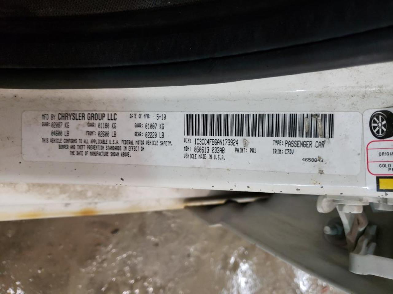 Photo 10 from auction – 2010 CHRYSLER SEBRING TO with VIN 1C3CC4FB6AN173924