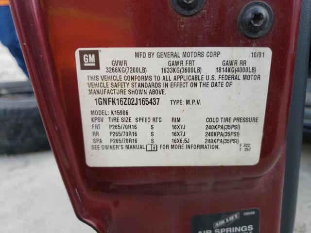 Photo 10 from auction – 2002 CHEVROLET SUBURBAN K with VIN 1GNFK16Z02J165437