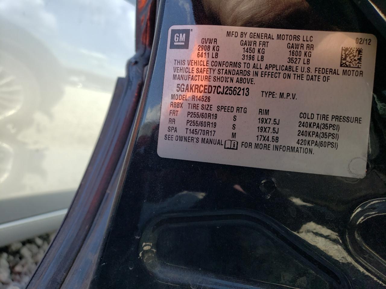 Photo 10 from auction – 2012 BUICK ENCLAVE with VIN 5GAKRCED7CJ256213