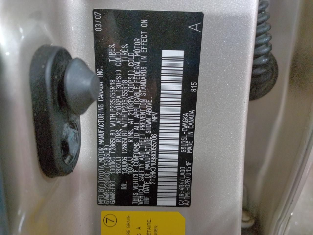 Photo 10 from auction – 2008 LEXUS RX 350 with VIN 2T2HK31U98C055706