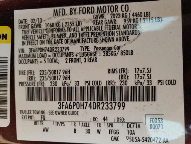 Photo 10 from auction – 2013 FORD FUSION SE with VIN 3FA6P0H74DR233799