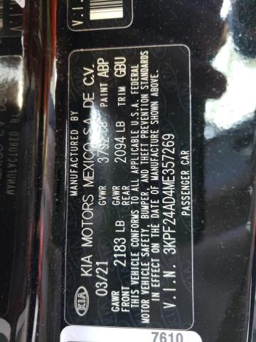 Photo 10 from auction – 2021 KIA FORTE FE with VIN 3KPF24AD4ME357269