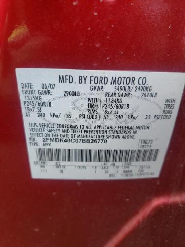 FORD EDGE SEL 2007 with VIN 2FMDK48C07BB26770 - Photo from auction