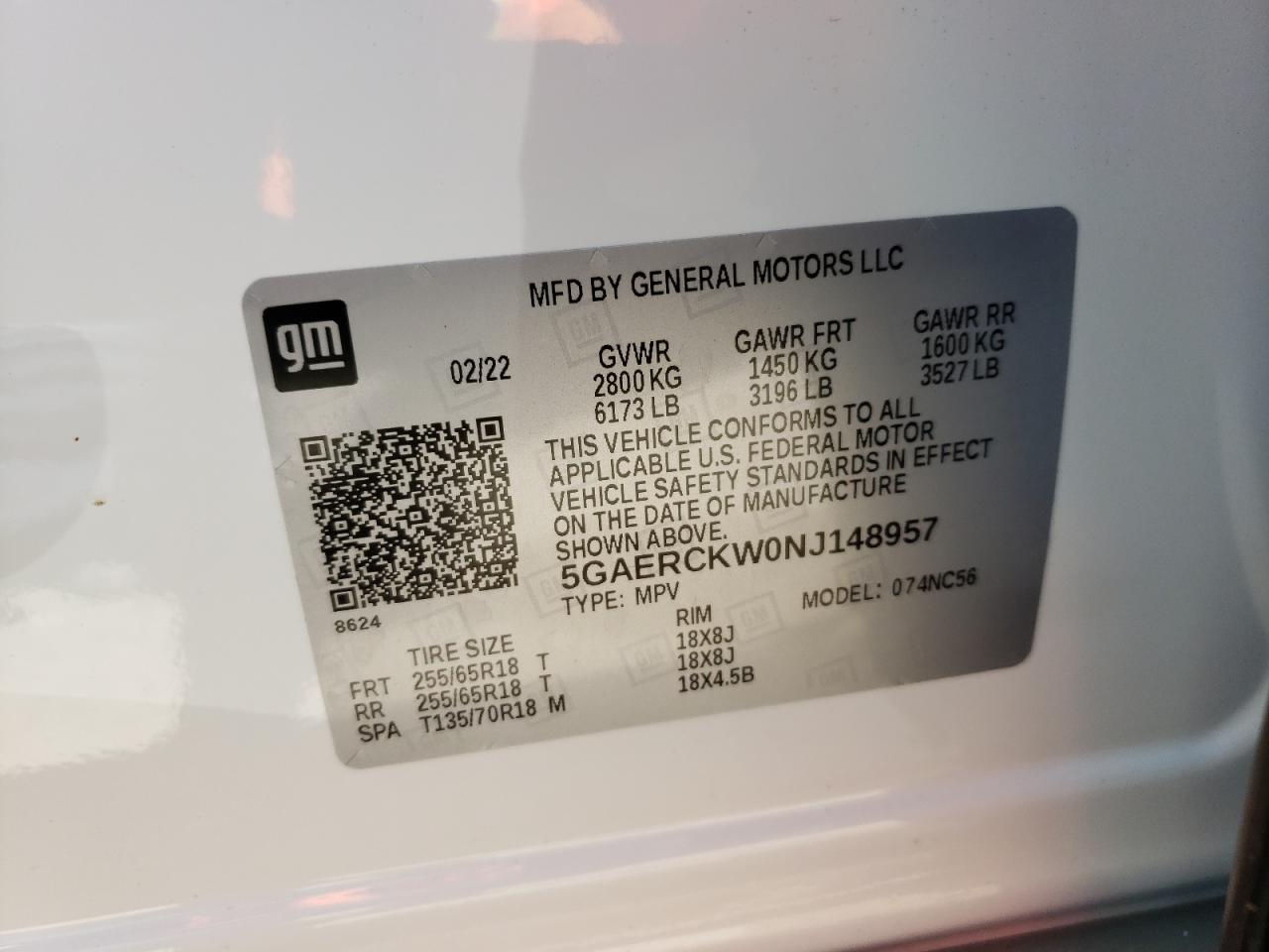 Photo 10 from auction – 2022 BUICK ENCLAVE PR with VIN 5GAERCKW0NJ148957