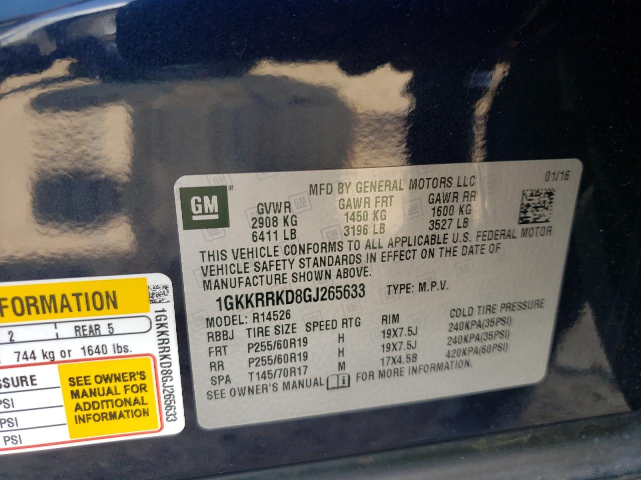Photo 10 from auction – 2016 GMC ACADIA SLT with VIN 1GKKRRKD8GJ265633