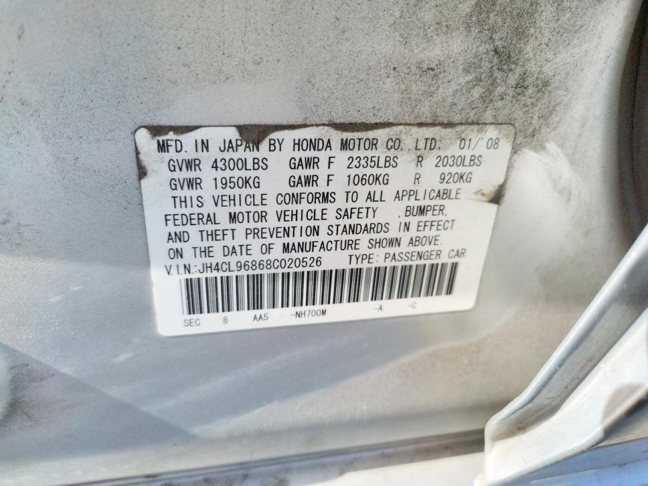 Photo 10 from auction – 2008 ACURA TSX with VIN JH4CL96868C020526