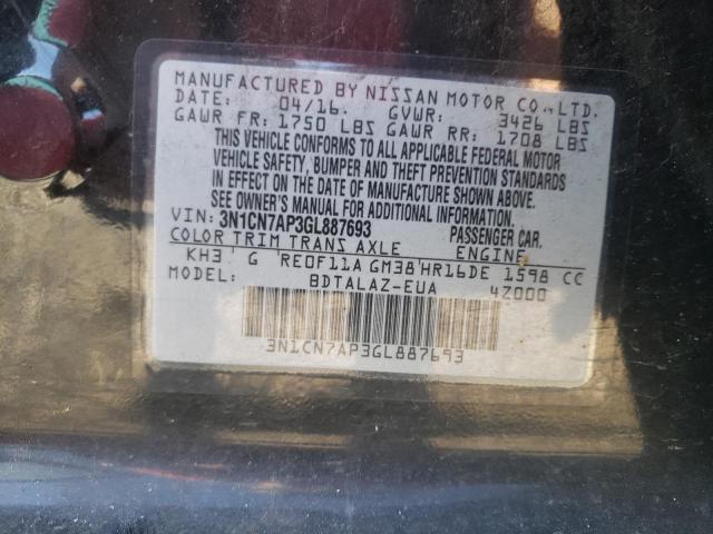 Photo 10 from auction – 2016 NISSAN VERSA S with VIN 3N1CN7AP3GL887693