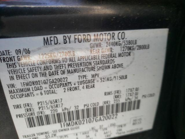 Photo 10 from auction – 2007 FORD FREESTYLE with VIN 1FMDK02107GA20022