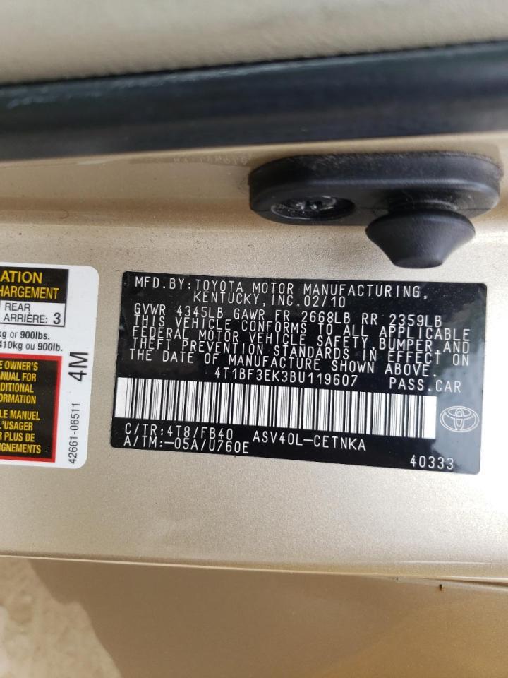 Photo 10 from auction – 2011 TOYOTA CAMRY BASE with VIN 4T1BF3EK3BU119607