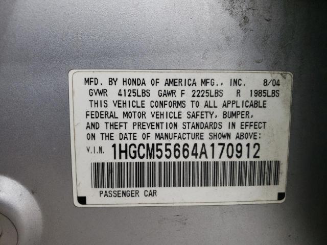 Photo 10 from auction – 2004 HONDA ACCORD EX with VIN 1HGCM55664A170912