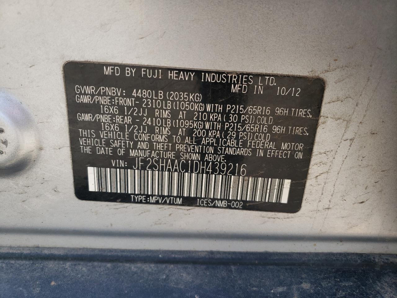 Photo 10 from auction – 2013 SUBARU FORESTER 2 with VIN JF2SHAAC1DH439216