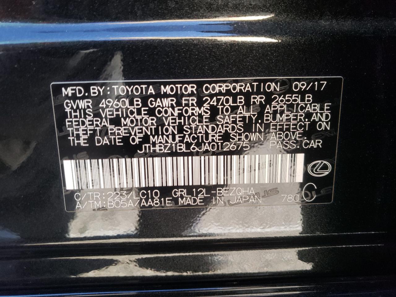 صورة رقم 10 من المزاد - 2018 LEXUS GS 350 BAS مع VIN JTHBZ1BL6JA012675