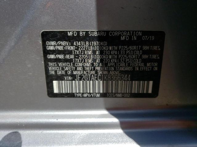Photo 10 from auction – 2019 SUBARU CROSSTREK with VIN JF2GTAEC1K8366344