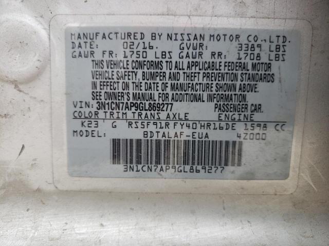 Photo 10 from auction – 2016 NISSAN VERSA with VIN 3N1CN7AP9GL869277