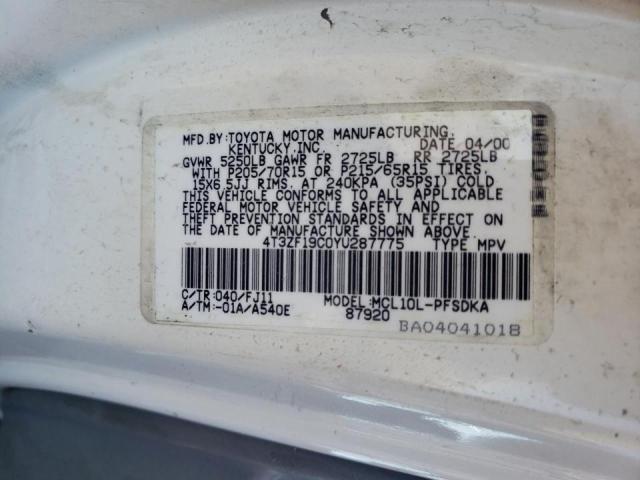 Photo 10 from auction – 2000 TOYOTA SIENNA CE with VIN 4T3ZF19C0YU287775