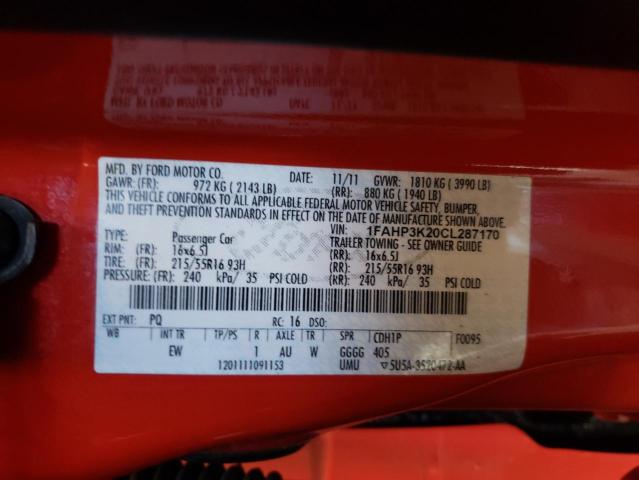 Photo 10 from auction – 2012 FORD FOCUS SE with VIN 1FAHP3K20CL287170