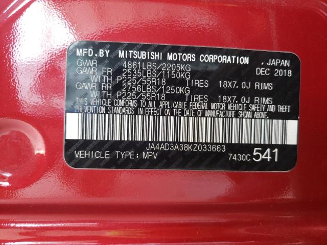 Photo 10 from auction – 2019 MITSUBISHI OUTLANDER with VIN JA4AD3A38KZ033663