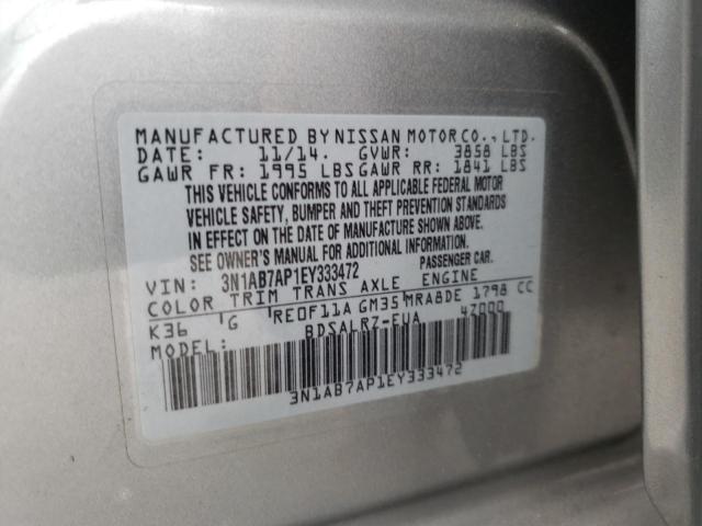 Photo 10 from auction – 2014 NISSAN SENTRA S with VIN 3N1AB7AP1EY333472