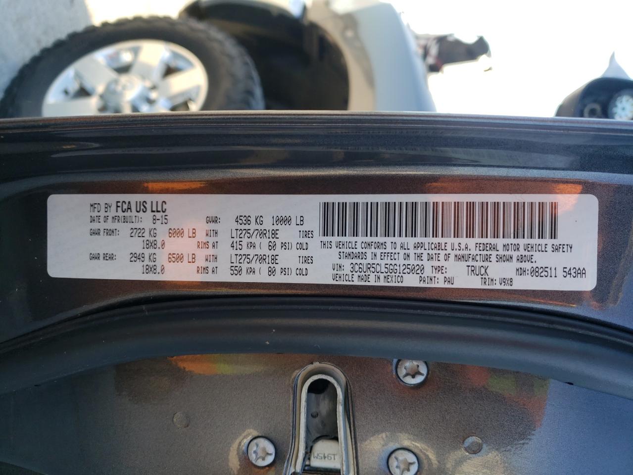 Photo 10 from auction – 2016 RAM 2500 ST with VIN 3C6UR5CL5GG125020