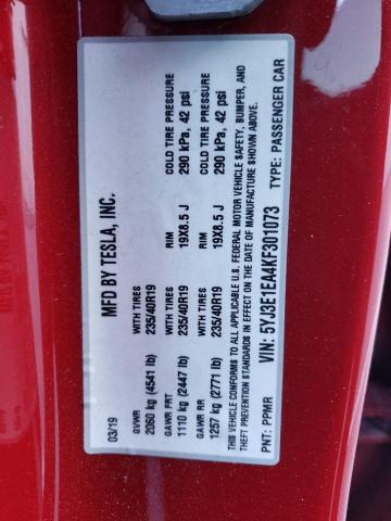 Photo 10 from auction – 2019 TESLA MODEL 3 with VIN 5YJ3E1EA4KF301073