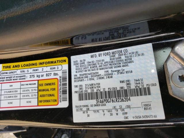 Photo 10 from auction – 2020 FORD FUSION S with VIN 3FA6P0G76LR236204