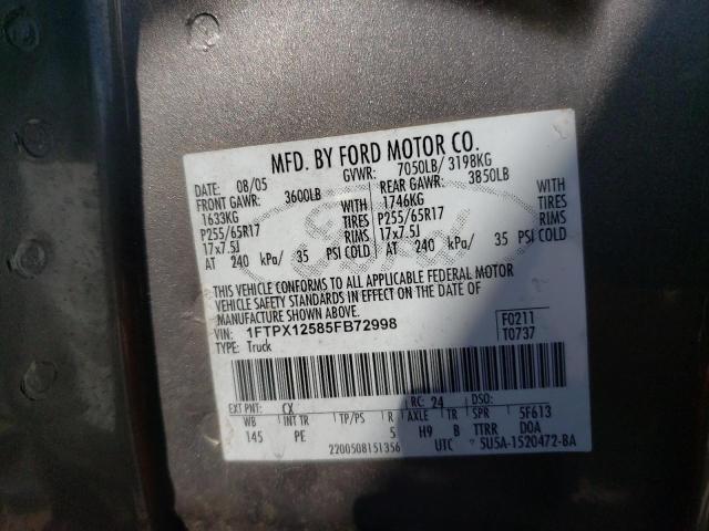 Photo 10 from auction – 2005 FORD F150 with VIN 1FTPX12585FB72998