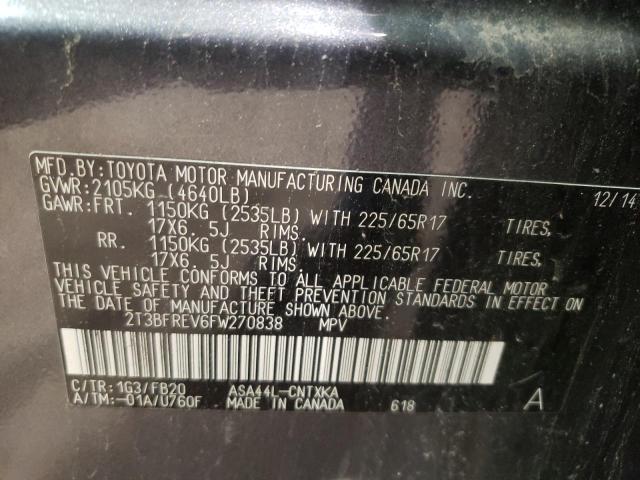 Photo 10 from auction – 2015 TOYOTA RAV4 LE with VIN 2T3BFREV6FW270838
