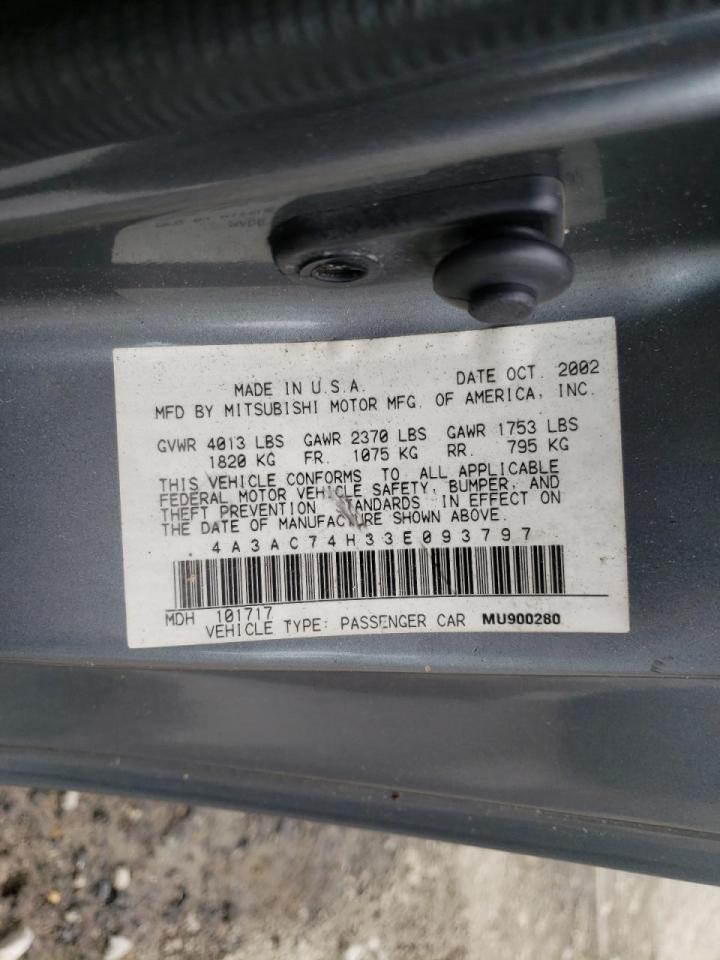 Photo 10 from auction – 2003 MITSUBISHI ECLIPSE GT with VIN 4A3AC74H33E093797