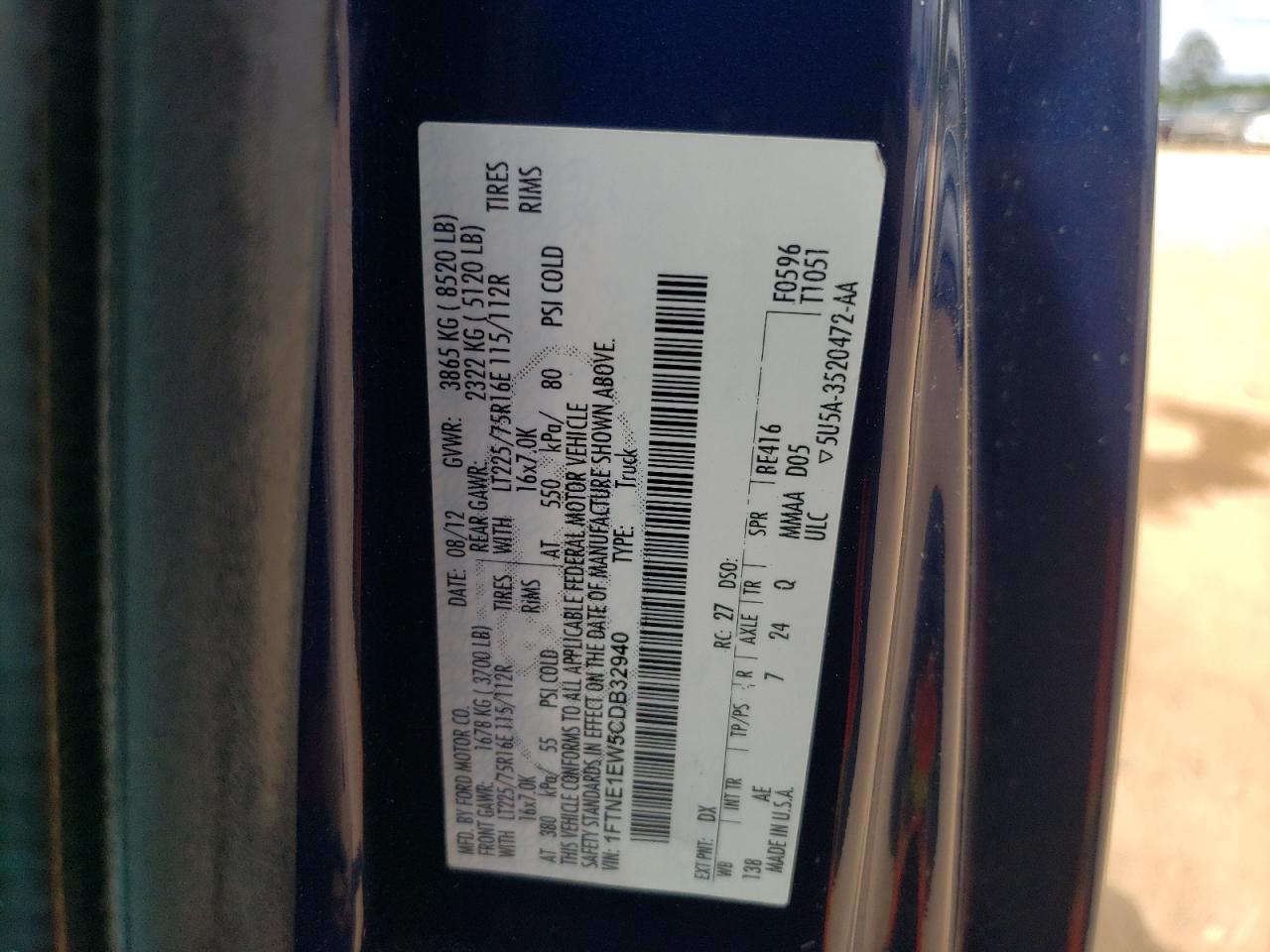 Photo 10 from auction – 2012 FORD ECONOLINE with VIN 1FTNE1EW5CDB32940
