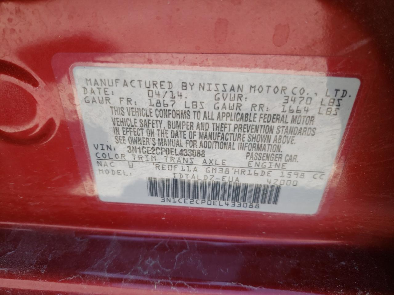 Photo 10 from auction – 2014 NISSAN VERSA NOTE with VIN 3N1CE2CP0EL433088