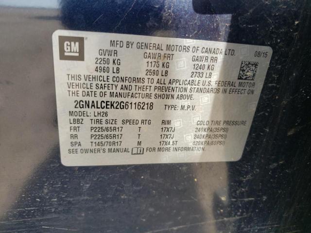 Photo 1 from auction – 2016 CHEVROLET EQUINOX LT with VIN 2GNALCEK2G6116218