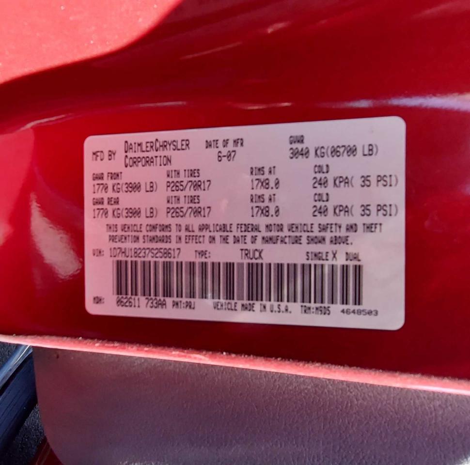 Photo 10 from auction – 2007 DODGE RAM 1500 S with VIN 1D7HU18237S258617