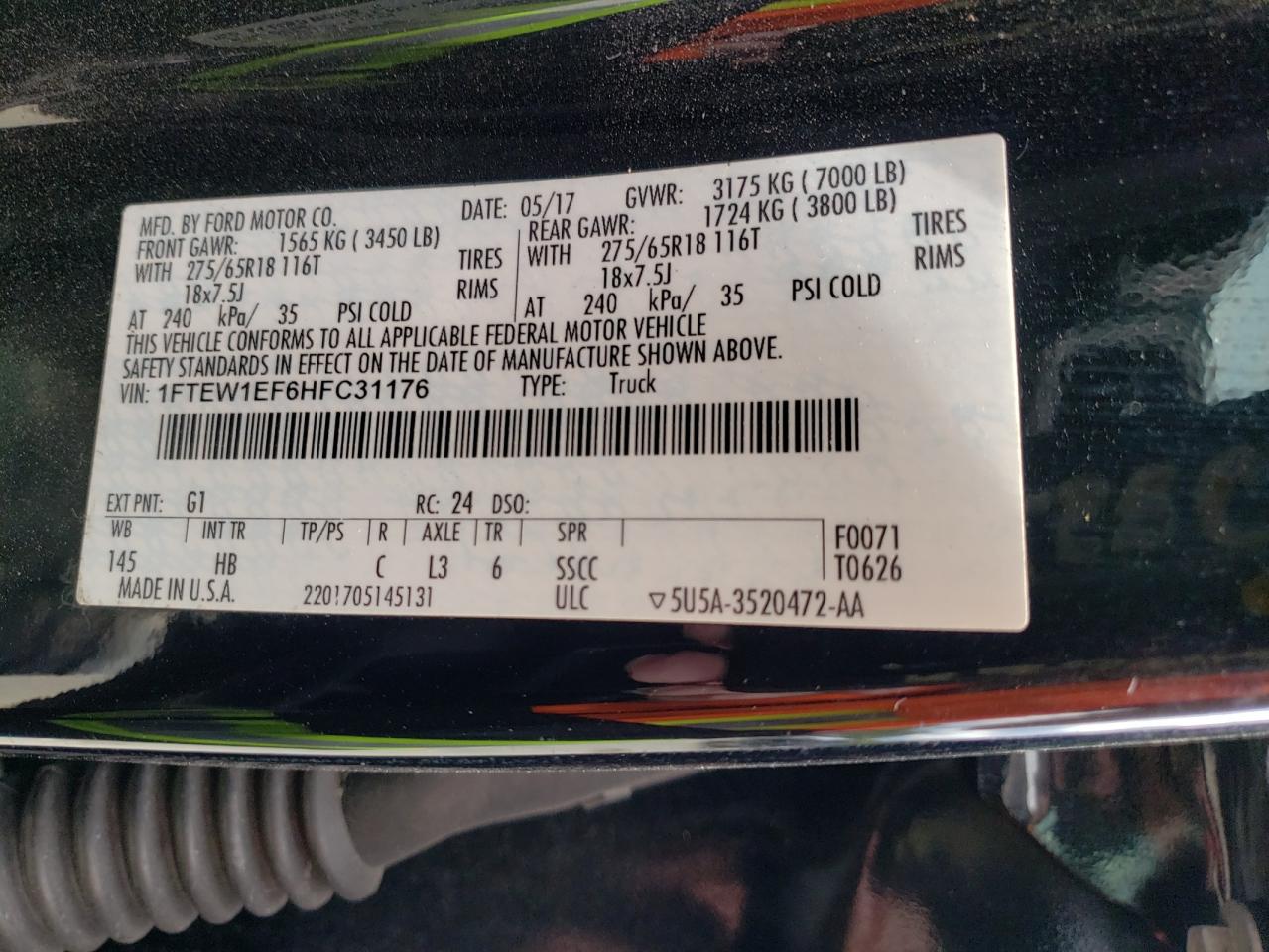 Photo 10 from auction – 2017 FORD F150 SUPER with VIN 1FTEW1EF6HFC31176
