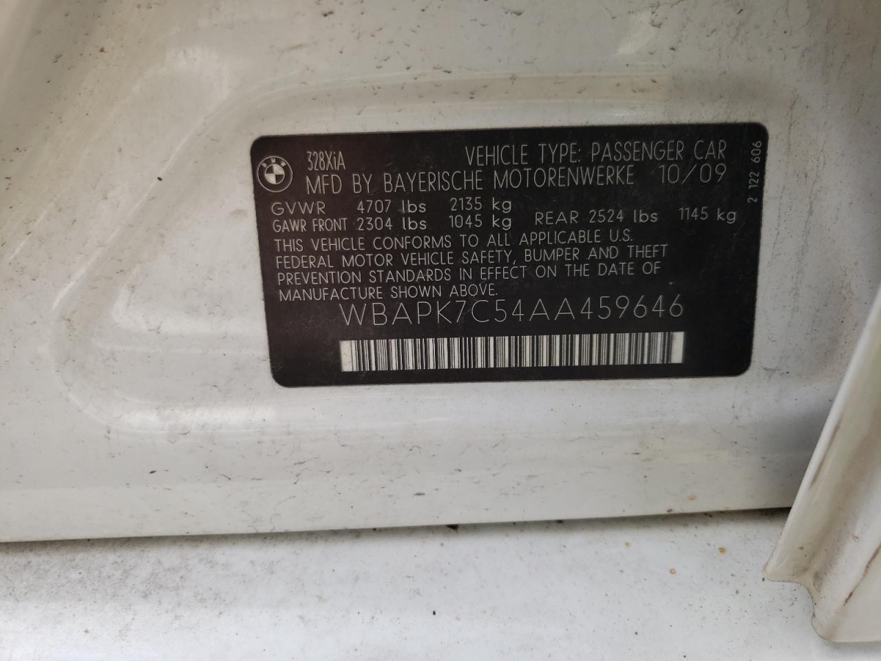 Photo 10 from auction – 2010 BMW 328 XI with VIN WBAPK7C54AA459646