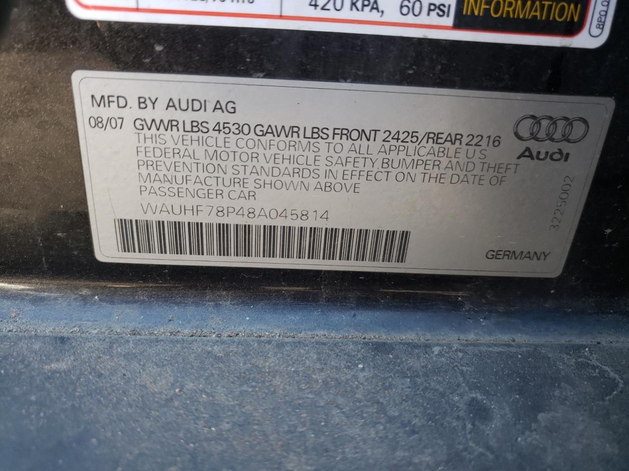 Photo 10 from auction – 2008 AUDI A3 2.0 with VIN WAUHF78P48A045814