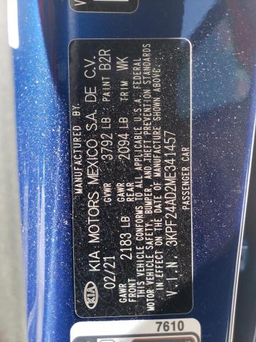 Photo 10 from auction – 2021 KIA FORTE FE with VIN 3KPF24AD2ME341457