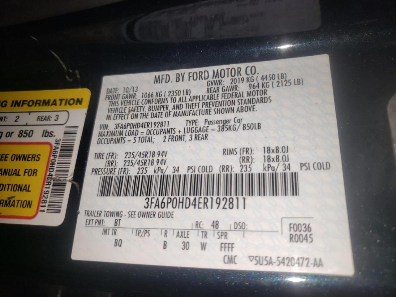 Zdjęcie 10 z aukcji – 2014 FORD FUSION SE z VIN 3FA6P0HD4ER192811