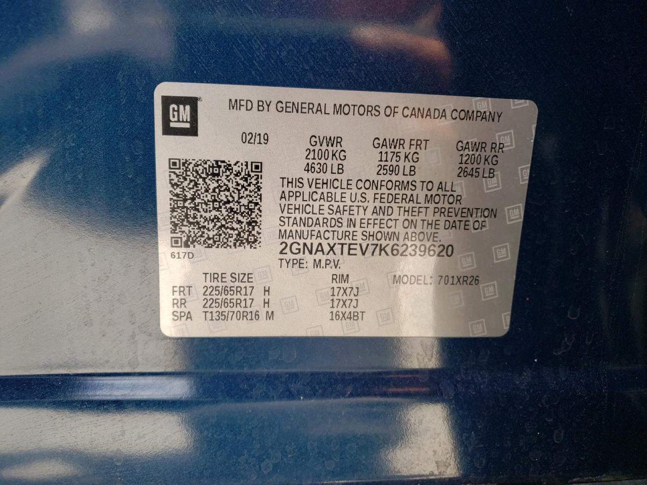 Photo 10 from auction – 2019 CHEVROLET EQUINOX LT with VIN 2GNAXTEV7K6239620