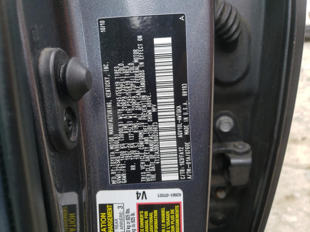 Photo 10 from auction – 2011 TOYOTA VENZA with VIN 4T3ZA3BB2BU039823