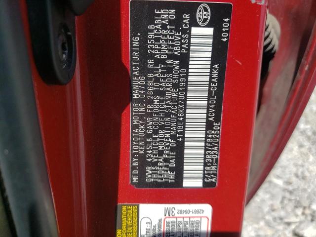 Photo 10 from auction – 2007 TOYOTA CAMRY CE with VIN 4T1BE46KX7U019910